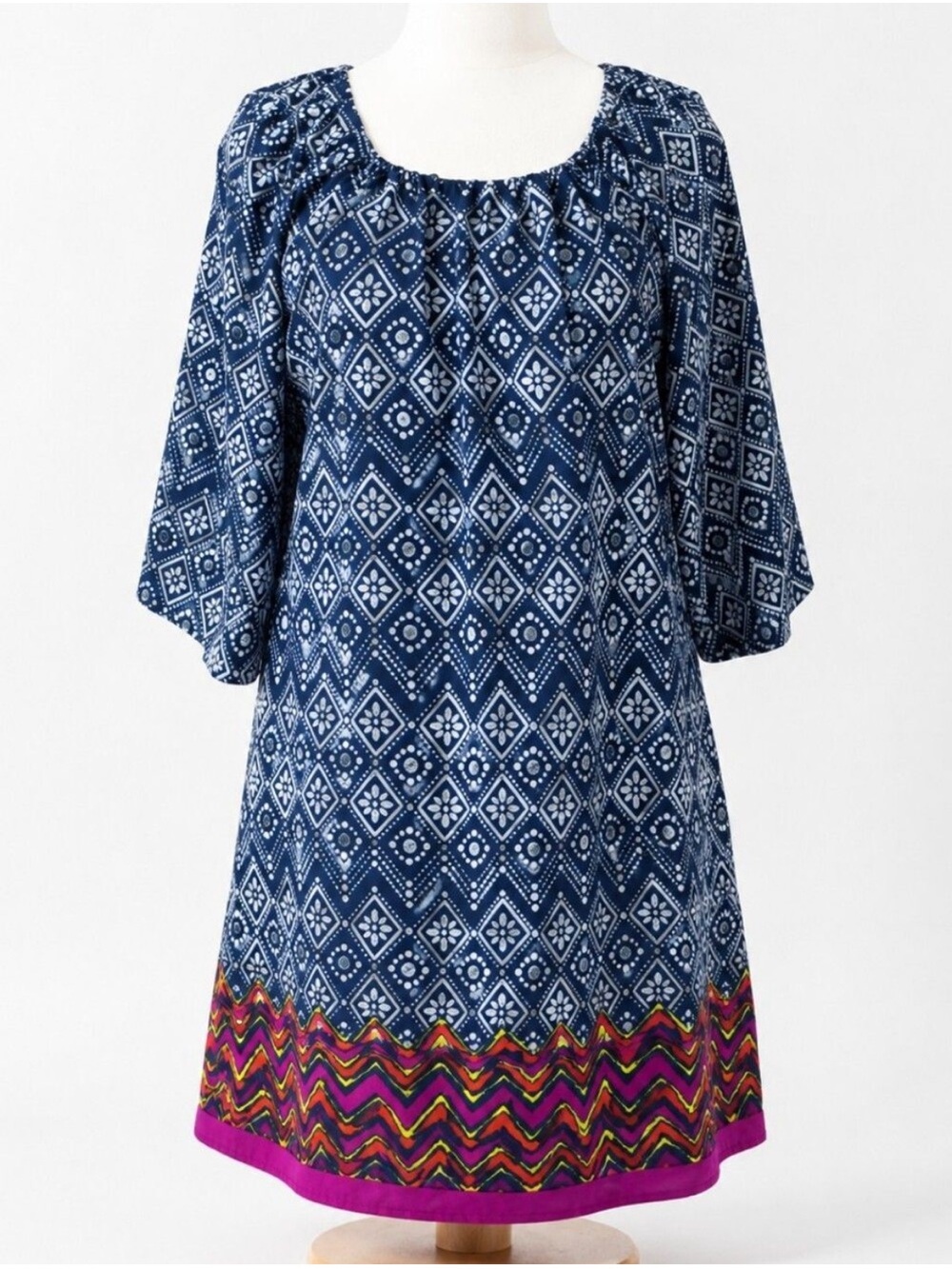 Robbie Bee Navy Dress with Pink hemline detail